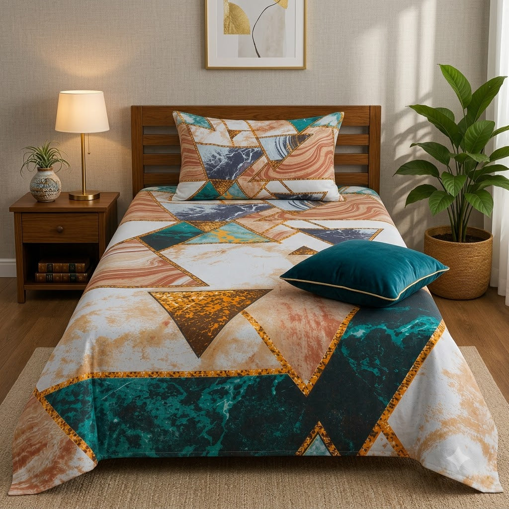Nuvinor™ Modern Abstract Geometric Print 60x90 inch Single Bedsheet with 1 Matching Pillow Cover