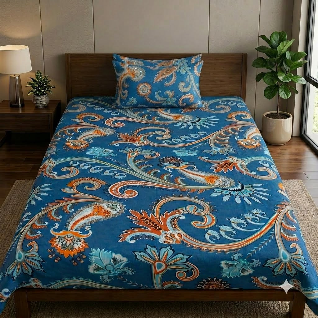 Nuvinor™ Premium Floral Single 60x90 Inch Glace Cotton Bedsheet with 1 Pillow Covers