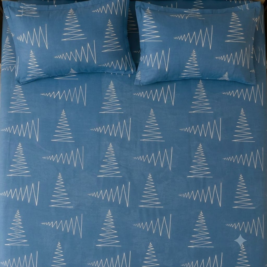 Nuvinor™ HBK Queen Bedsheet with 2 Pillow Covers - Abstract Tree Line Pattern (90x100 Inch Glace Cotton)