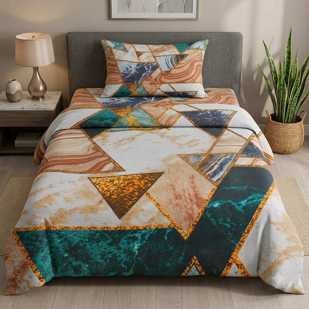 Nuvinor™ Modern Abstract Geometric Print 60x90 inch Single Bedsheet with 1 Matching Pillow Cover