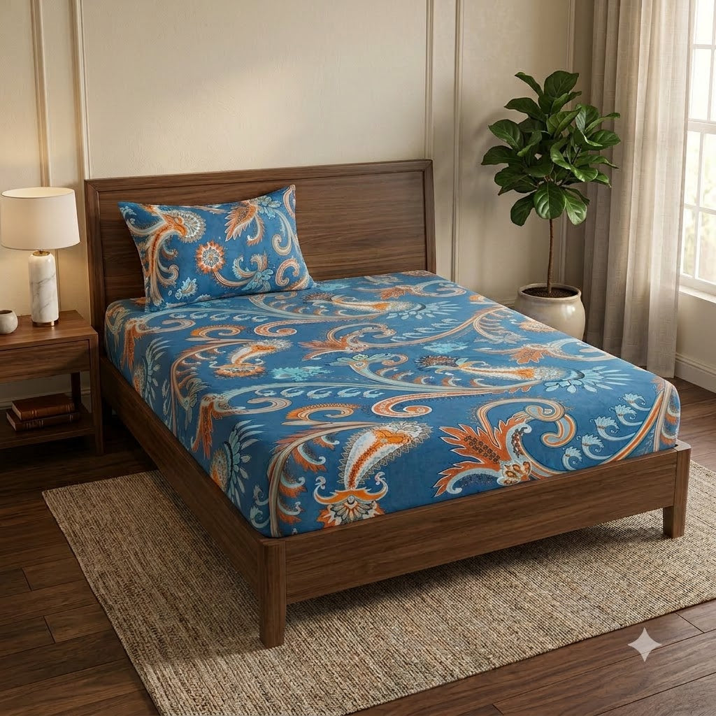 Nuvinor™ Premium Floral Single 60x90 Inch Glace Cotton Bedsheet with 1 Pillow Covers
