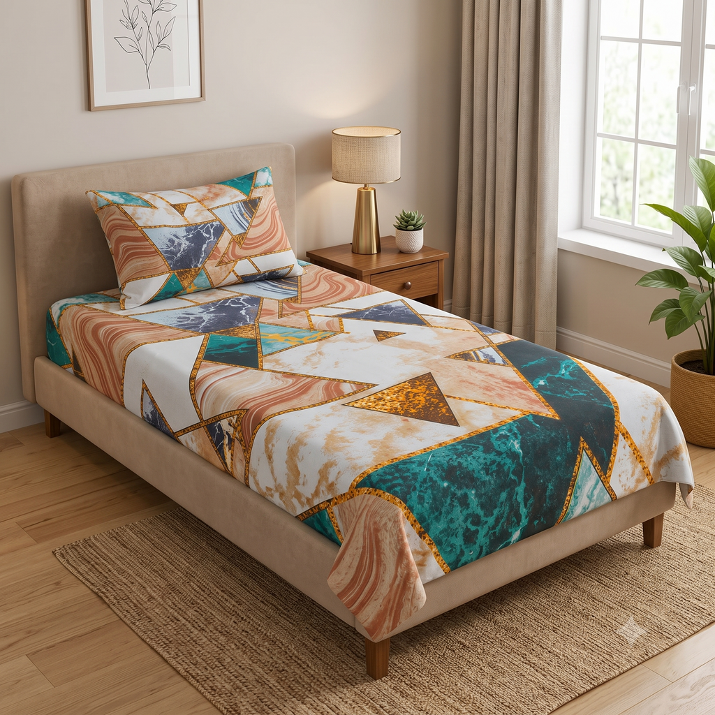 Nuvinor™ Modern Abstract Geometric Print 60x90 inch Single Bedsheet with 1 Matching Pillow Cover