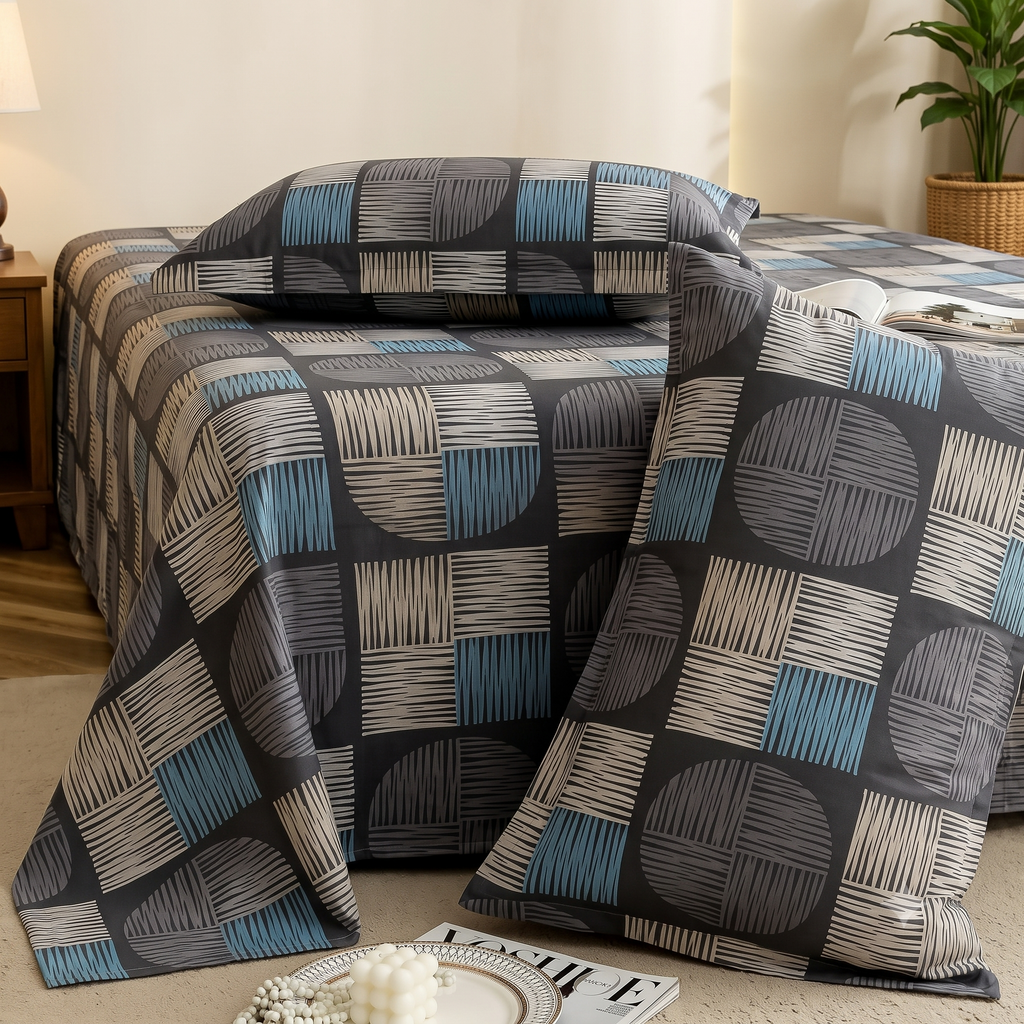 Nuvinor™ Premium Geometric 90X100 Inch Cotton Blend  Bedsheet with 2 Pillow Covers