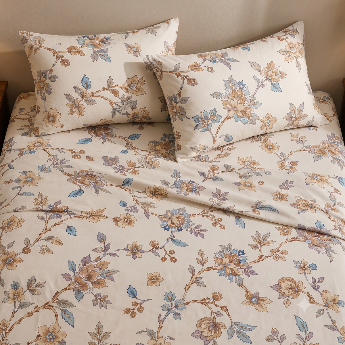 Nuvinor™ Premium Floral 108x108 King Size Cotton Blend Bedsheet with 2 Pillow Covers