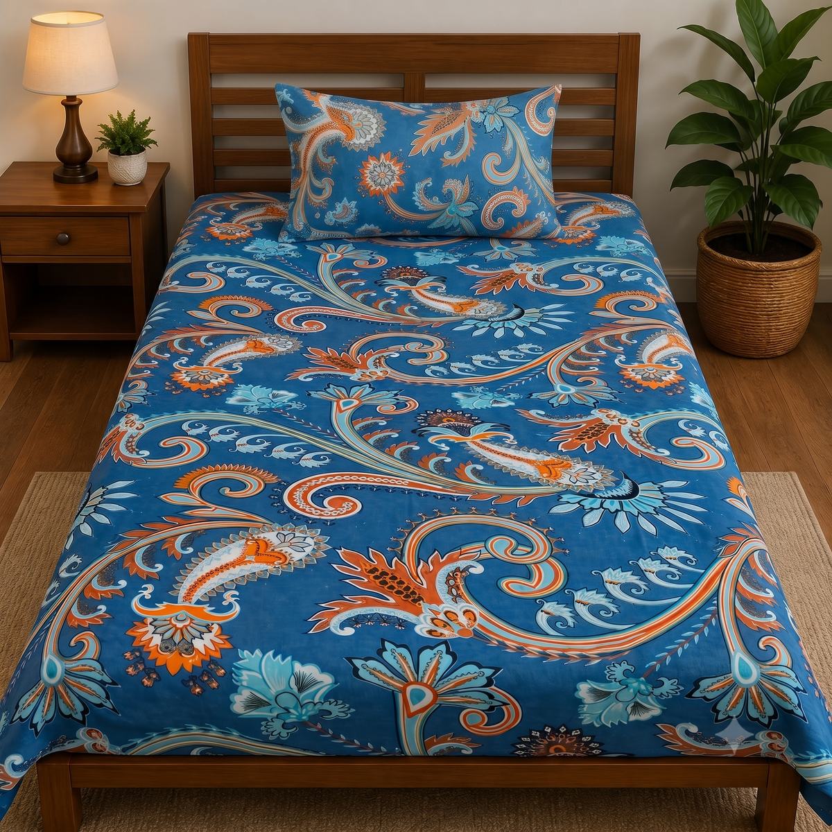 Nuvinor™ Premium Floral Single 60x90 Inch Glace Cotton Bedsheet with 1 Pillow Covers
