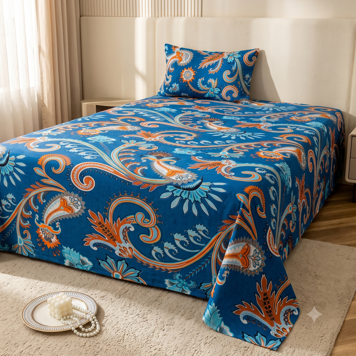 Nuvinor™ Premium Floral Single 60x90 Inch Glace Cotton Bedsheet with 1 Pillow Covers