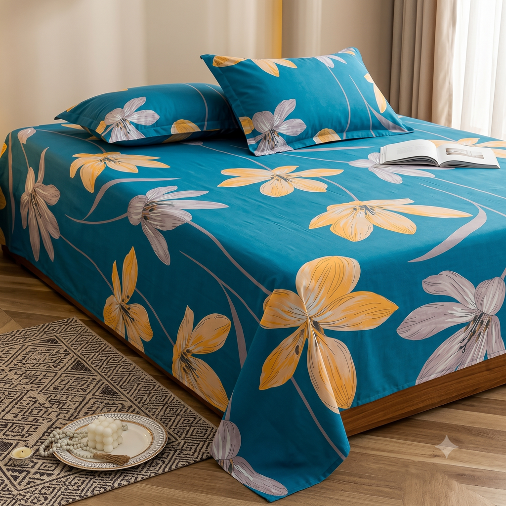 Nuvinor™ Premium Floral 60x90 Inch Single Glace Cotton Bedsheet with 1 Pillow Covers