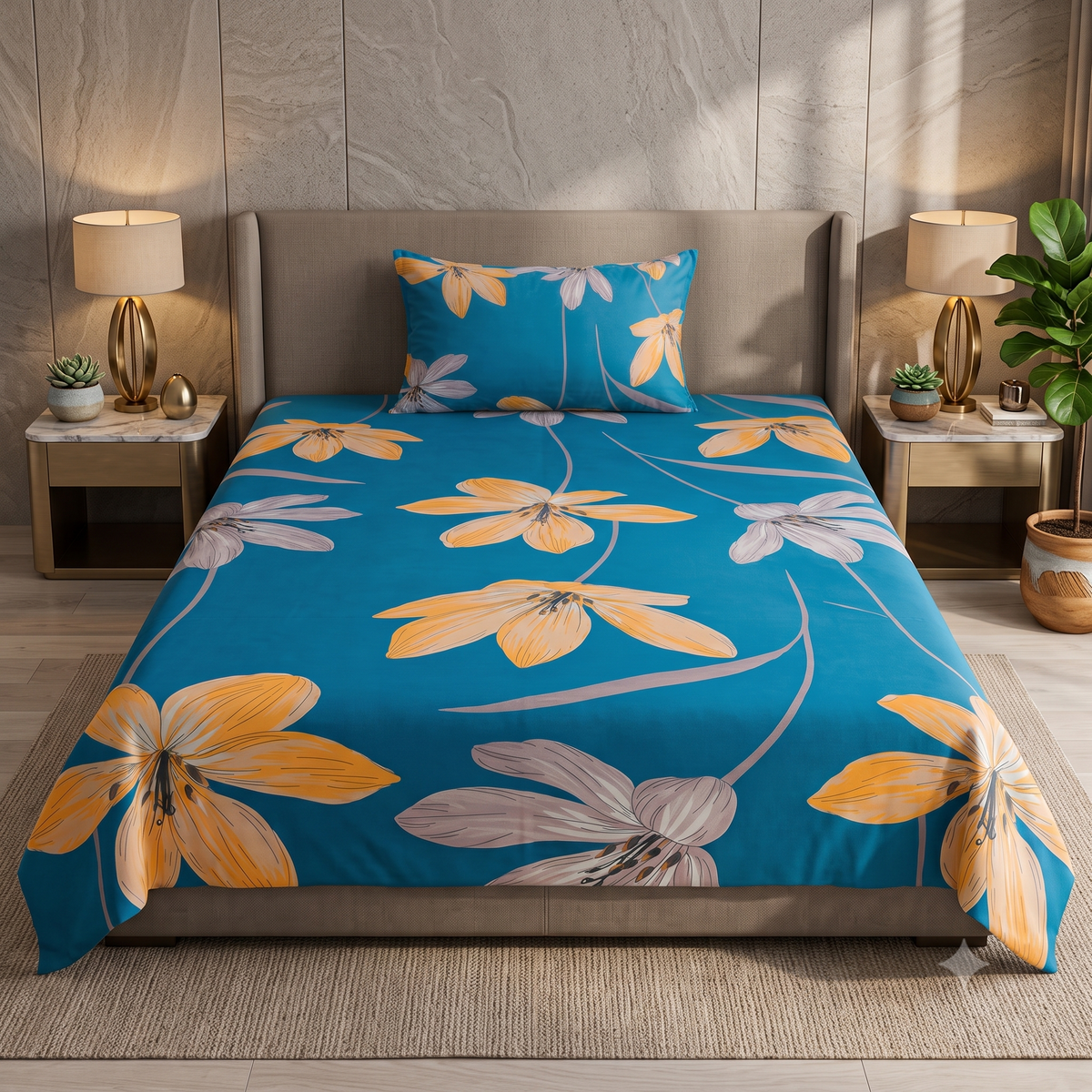 Nuvinor™ Premium Floral 60x90 Inch Single Glace Cotton Bedsheet with 1 Pillow Covers
