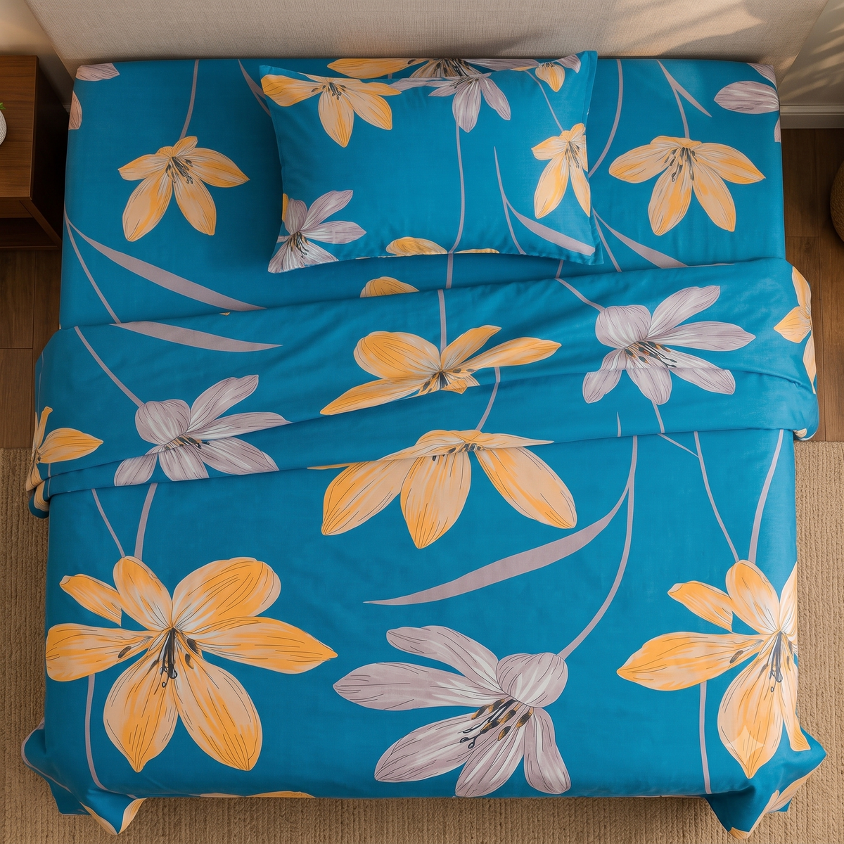 Nuvinor™ Premium Floral 60x90 Inch Single Glace Cotton Bedsheet with 1 Pillow Covers